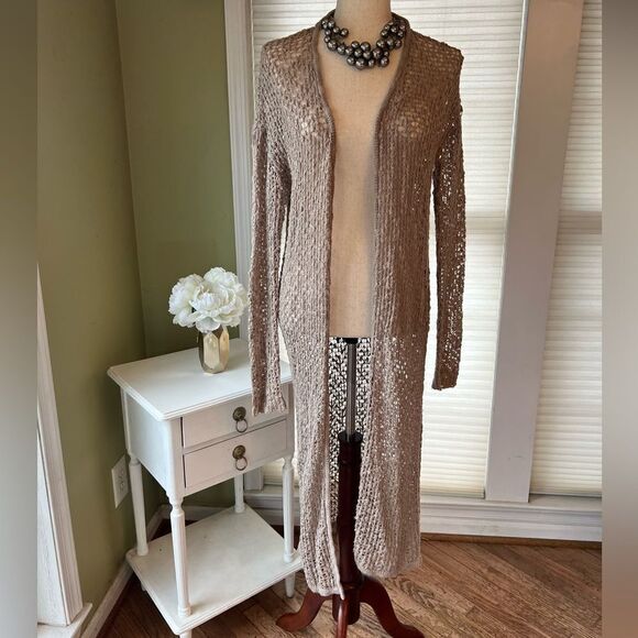 Forever 21 open knit neutral sweater Maxi length cover up Women’s S - Picture 3 of 11